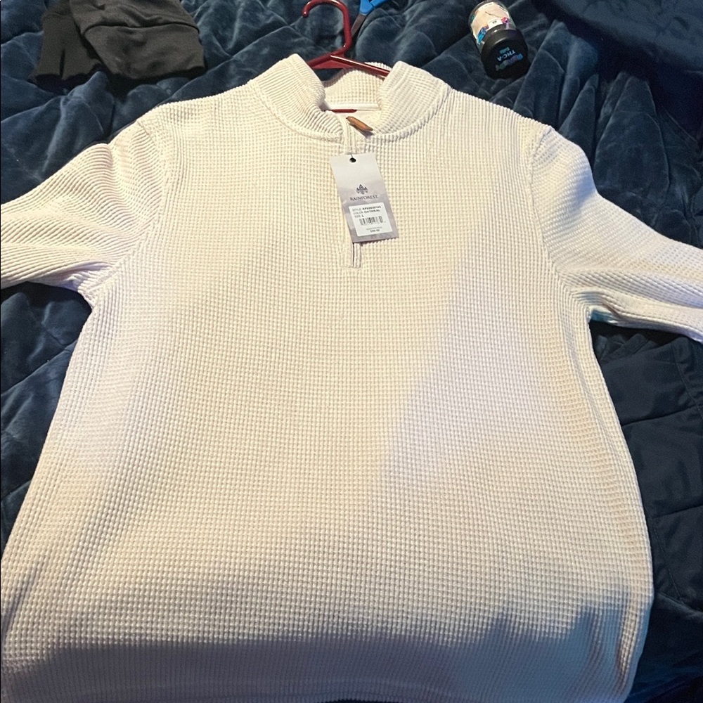 RAINFOREST Men's Cream Waffle-Knit Zip Mock Collar Sweater